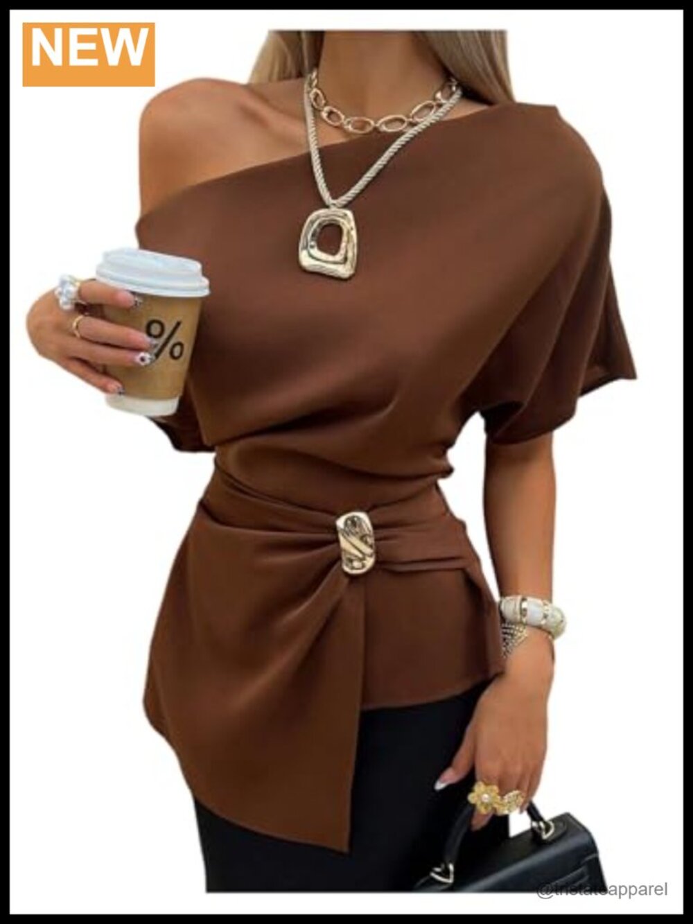 Off Shoulder Asymmetrical Blouse Ruched Waist Polyester Business Casual